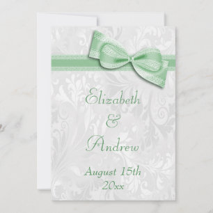 Invitation Mariage en Damassé Blanc et Nœud Papillon Faux