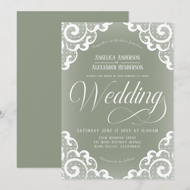 Invitation Mariage en Dentelle Blanche (Devant / Derrière)