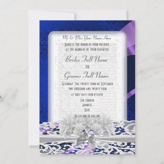 Invitation Mariage en dentelle blanche bleu marine