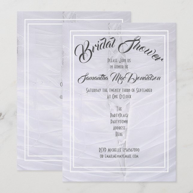 Invitation Mariage en dentelle blanche robe nuptiale douche (Devant / Derrière)