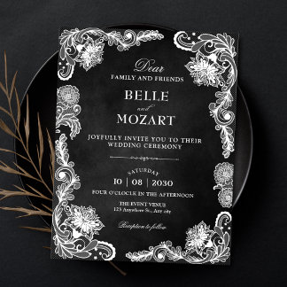 Invitation Mariage en dentelle noir et blanc vintage