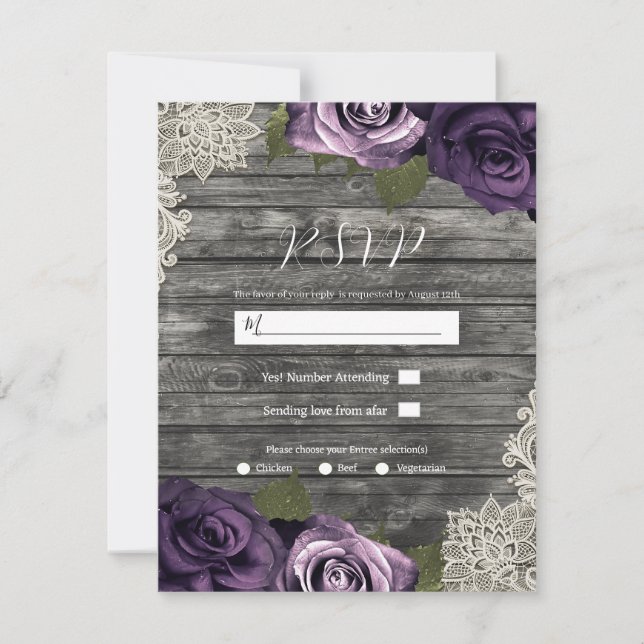 Invitation Mariage en dentelle rustique Rose violet profond R (Devant)