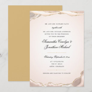 Invitation Mariage en écriture scintillante or agate rose