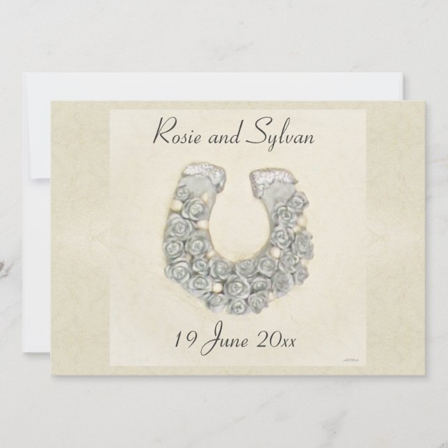Invitation Mariage en fer à cheval Rose argent (Devant)