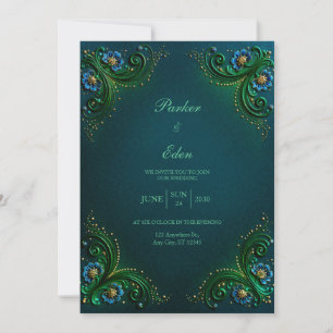 Invitation Mariage en filigrane d'émeraude et de saphir