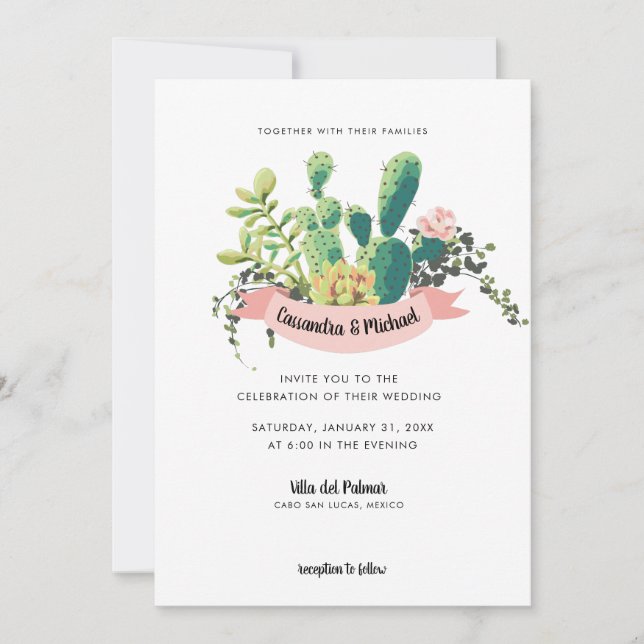 Invitation Mariage en fleur de Cactus du désert (Devant)