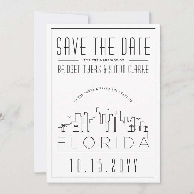 Invitation Mariage en Floride | Date à retenir avec silhouett (Devant)