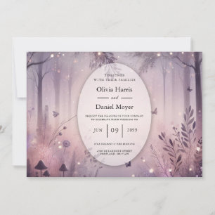 Invitation Mariage en forêt avec des lumières de fée éthérées