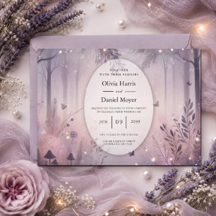 Invitation Mariage en forêt avec des lumières de fée éthérées