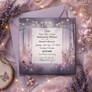 Invitation Mariage en forêt avec des lumières de fée éthérées