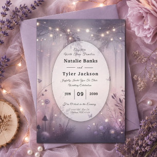 Invitation Mariage en forêt avec des lumières de fée éthérées