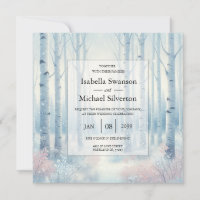 Mariage en forêt de bouleaux bleus givrés