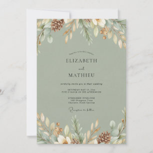 Invitation Mariage en forêt de pins avec de la mousse