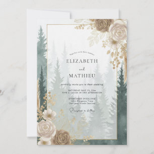 Invitation Mariage en forêt d'eucalyptus or champagne