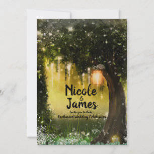 Invitation Mariage en Forêt Enchantée de Fantaisie Verte Étin