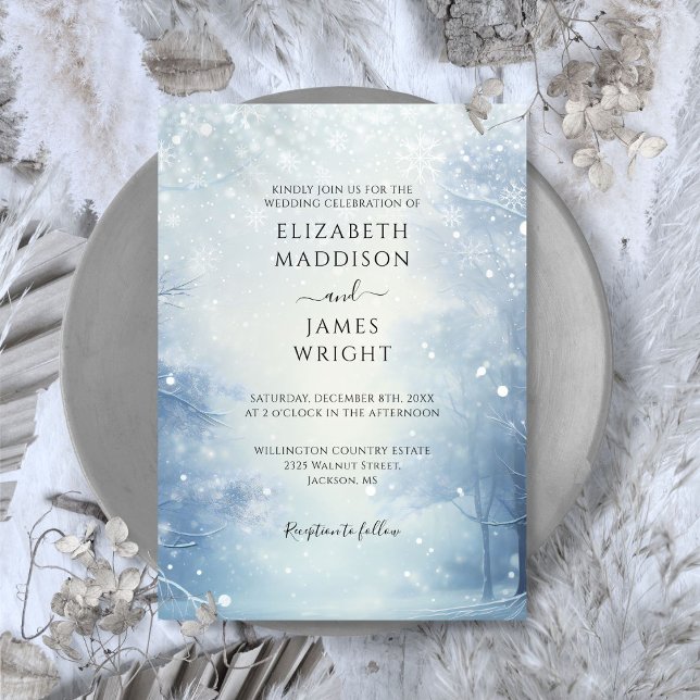 Invitation Mariage en forêt hivernale merveilleuse (Winter Wonderland Forest Wedding Invitation)
