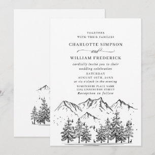 Invitation Mariage en forêt montagneuse dessinée à la main