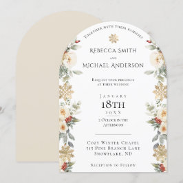Invitation Mariage en forme d'arc floral d'hiver élégant