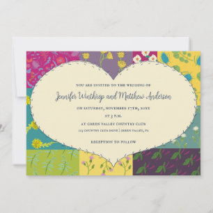 Invitation Mariage en forme de coeur et de surface de patchwo