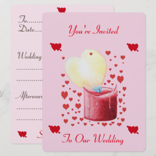 Invitation mariage en forme de coeur flamme rose et rouge