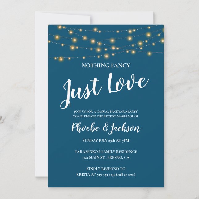 Invitation Mariage en fuite avec guirlandes lumineuses (Devant)