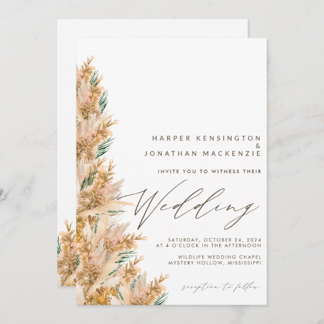 Invitation Mariage en herbe moderne Boho élégant Pampas (Devant / Derrière)