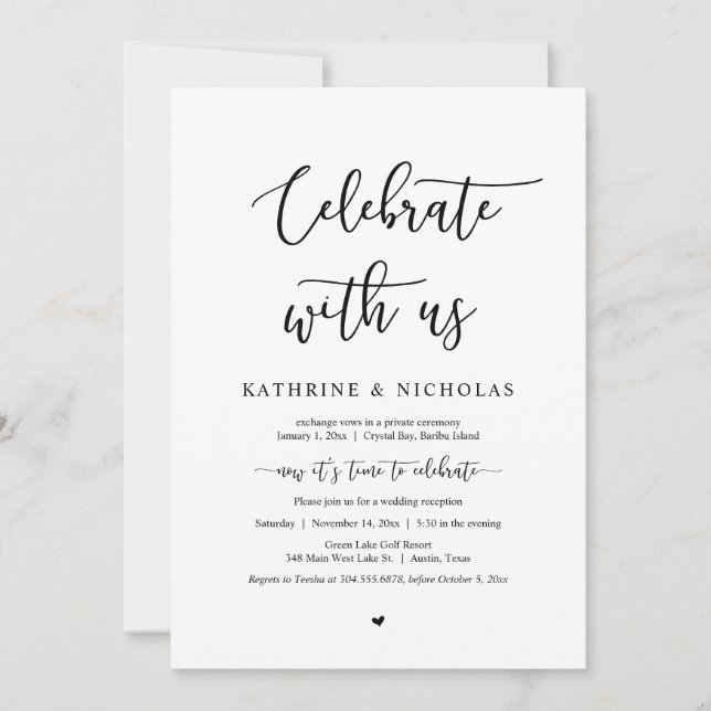 Invitation Mariage en Intime, Célébrez avec nous, Romantique  (Devant)