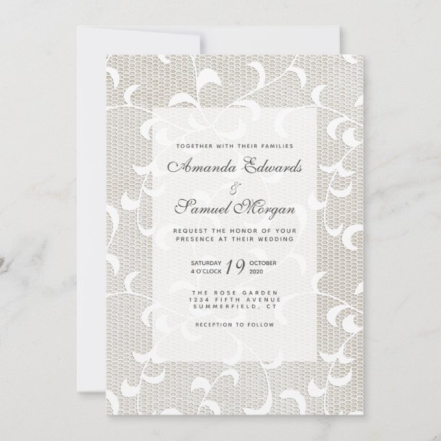 Invitation Mariage en ivoire et dentelle blanche (Devant)