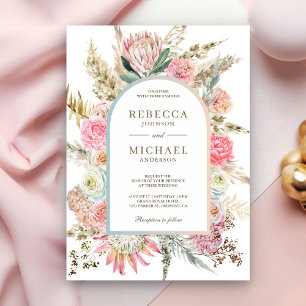 Invitation Mariage en laiton Russe Rose Rose Floral Boho Pamp