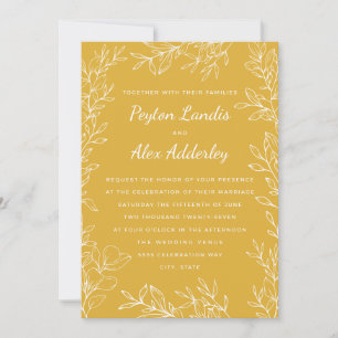 Invitation Mariage en ligne artistique botanique jaune or bla