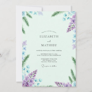 Invitation Mariage en lilas glycine mousse de mer