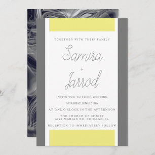 Invitation Mariage en marbre Abstrait simple jaune et gris