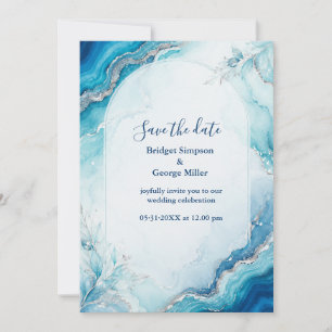 Invitation Mariage en marbre Aqua Agate Luxe Côté Mer