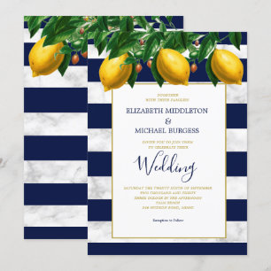 Invitation Mariage en marbre blanc à rayures blanches de la M