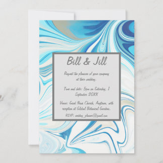 Invitation Mariage en marbre blanc bleu