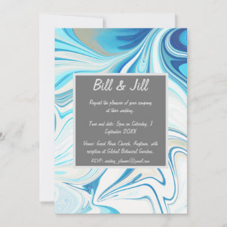 Invitation Mariage en marbre blanc bleu