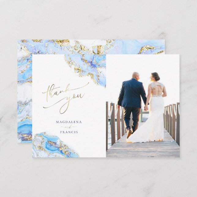 Invitation mariage en marbre bleu (Devant / Derrière)