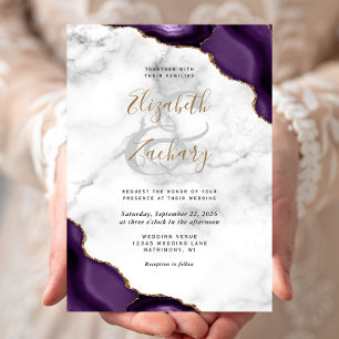 Invitation Mariage en marbre de l'Agate violet or