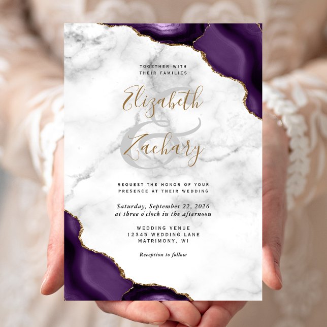 Invitation Mariage en marbre de l'Agate violet or (Créateur téléchargé)