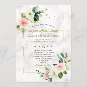 Invitation Mariage en marbre de Parties scintillant en or flu