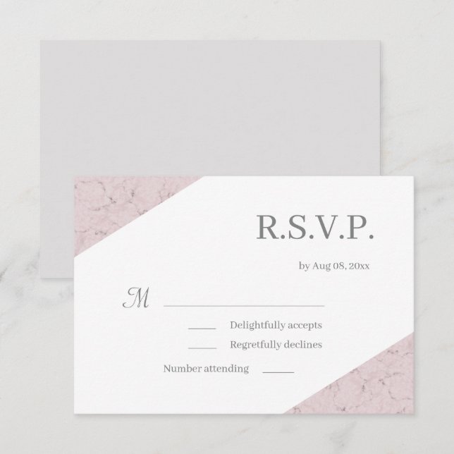 Invitation Mariage en marbre élégant blanc gris rose foncé RS (Devant / Derrière)