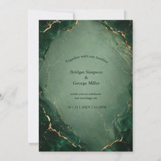 Invitation Mariage en marbre émeraude de luxe avec de l'or