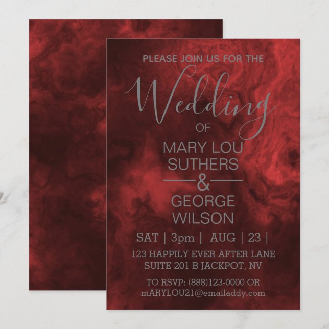 Invitation Mariage en marbre fumé rouge foncé (Devant / Derrière)