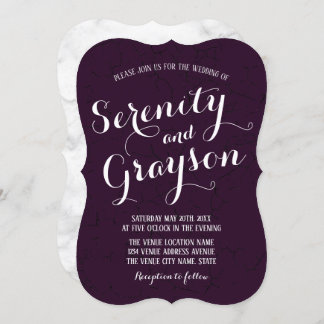 Invitation Mariage en marbre gris et violet de prune foncée