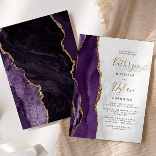 Invitation Mariage en marbre gris gris Agate violet or