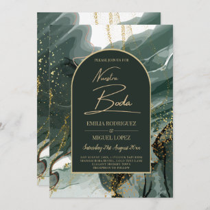 Invitation Mariage en marbre moderne Emerald Green Gold Agate