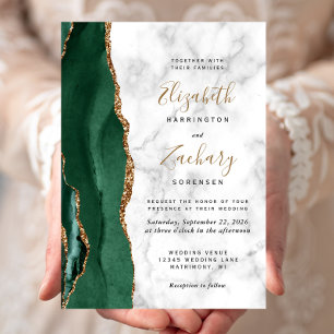 Invitation Mariage en marbre moderne Emerald Green Gold Agate