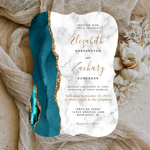 Invitation Mariage en marbre moderne Turquoise or Agate