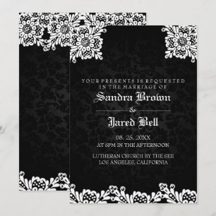 Invitation Mariage en noir damassé et dentelle blanche