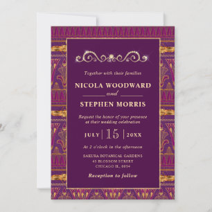 Invitation Mariage en Or Motif Égyptien Élégant